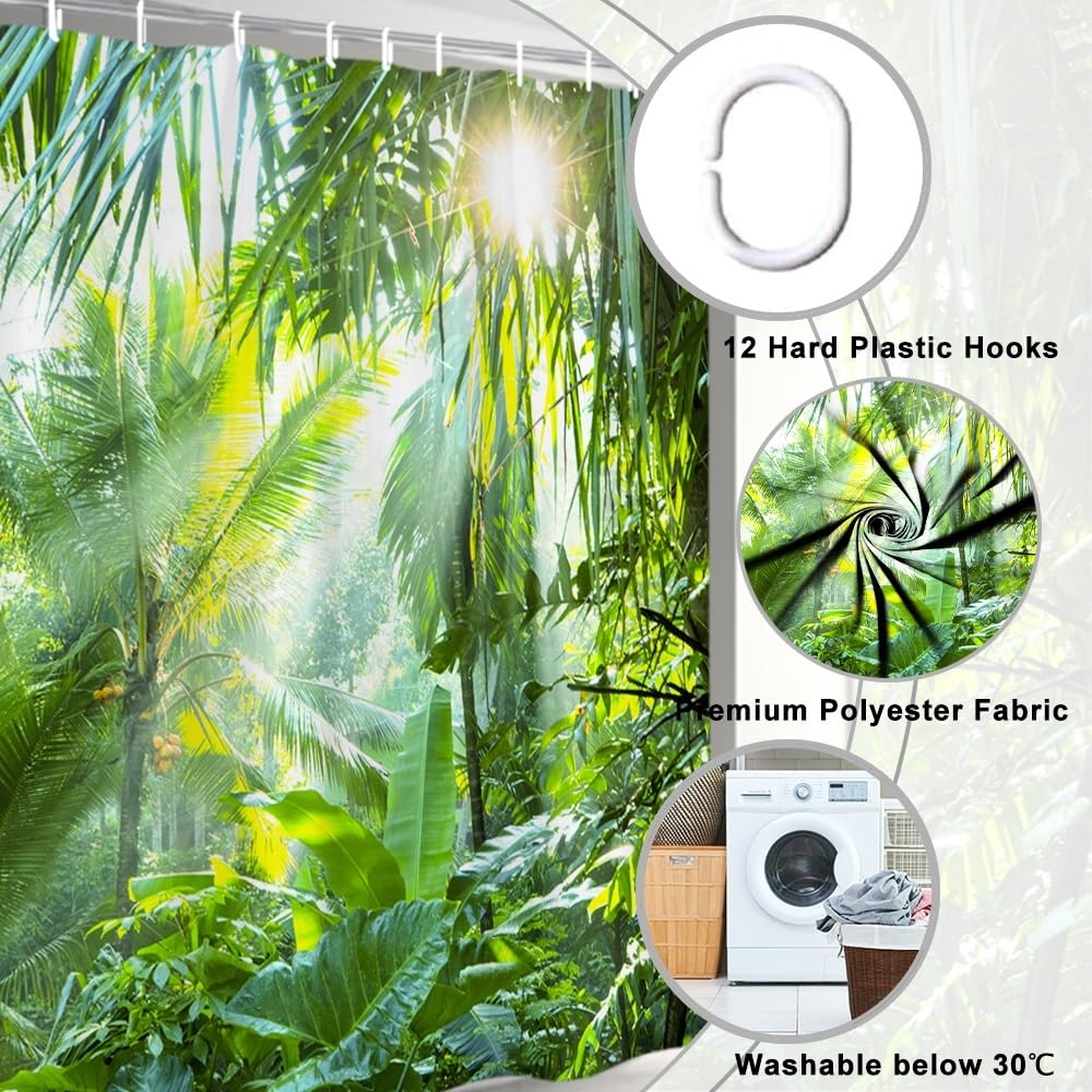 Uiiooazy Cortina de Ducha de Hoja Eucalipto, Cortinas de Ducha Verde Oro Abstracto Planta Cortinas de Baño Antimoho Impermeable Lavable Tejido de Poliéster Cortina Ducha con Ganchos 90x180cm — view 116