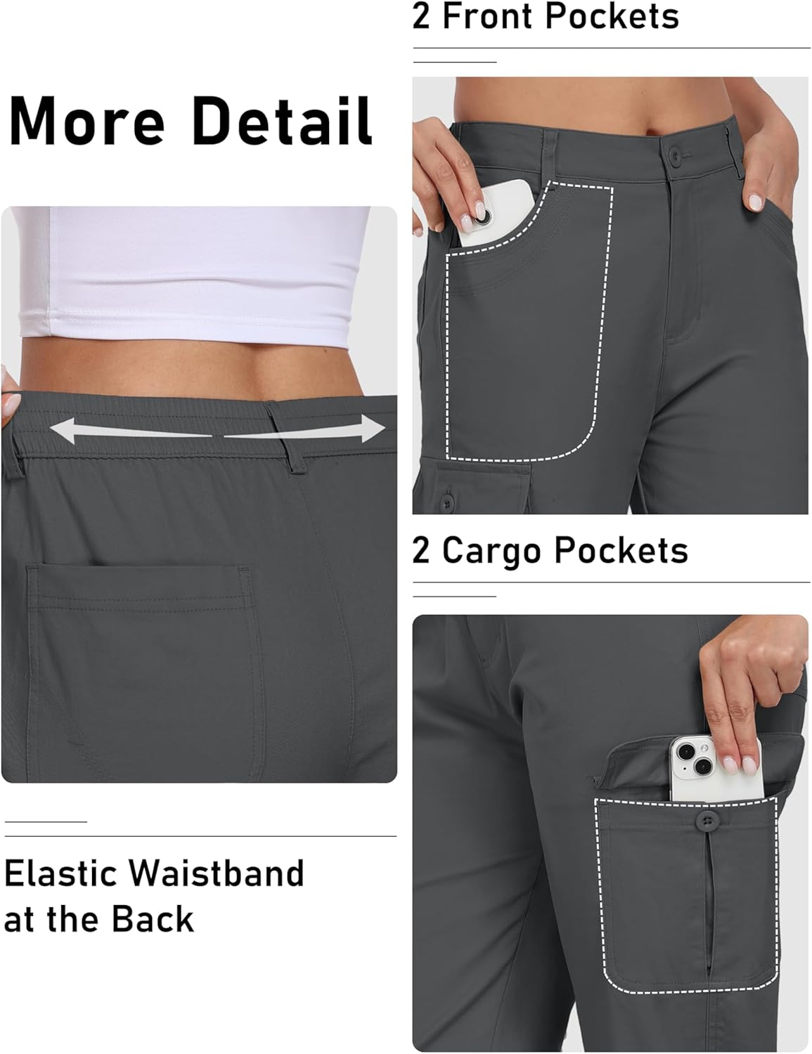 MoFiz Women's Cargo Capri Pants Cotton Roll up Convertible Capris Summer Casual Athletic Hiking Cropped Pants with Pockets - Image 4