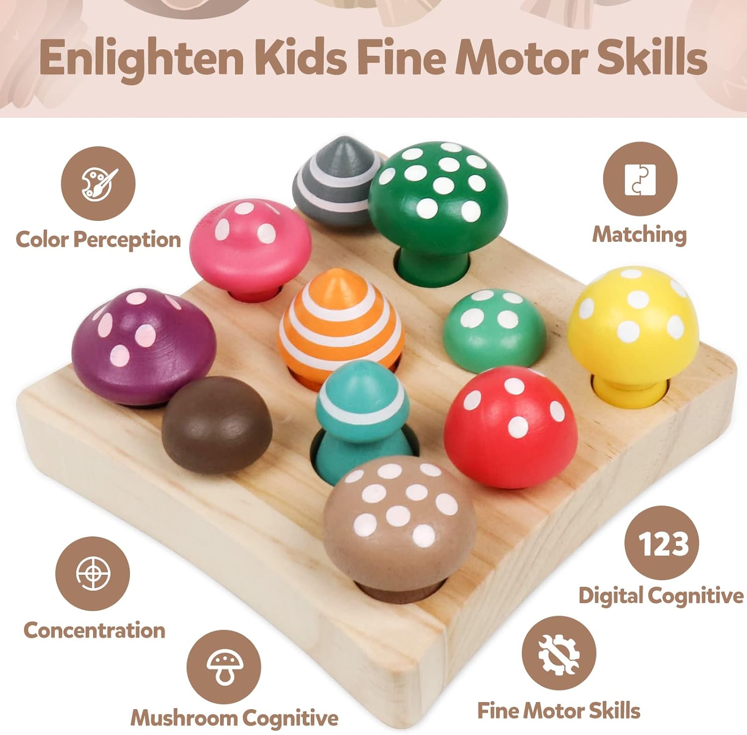 Toddler Toys,Montessori Wooden Sensory Early Educatioanl Learning Fine Motor & Shape Sorter Toy,Matching Games with Mushroom Puzzle,Fun Easter Basket Stuffers Gifts for Boys Girls