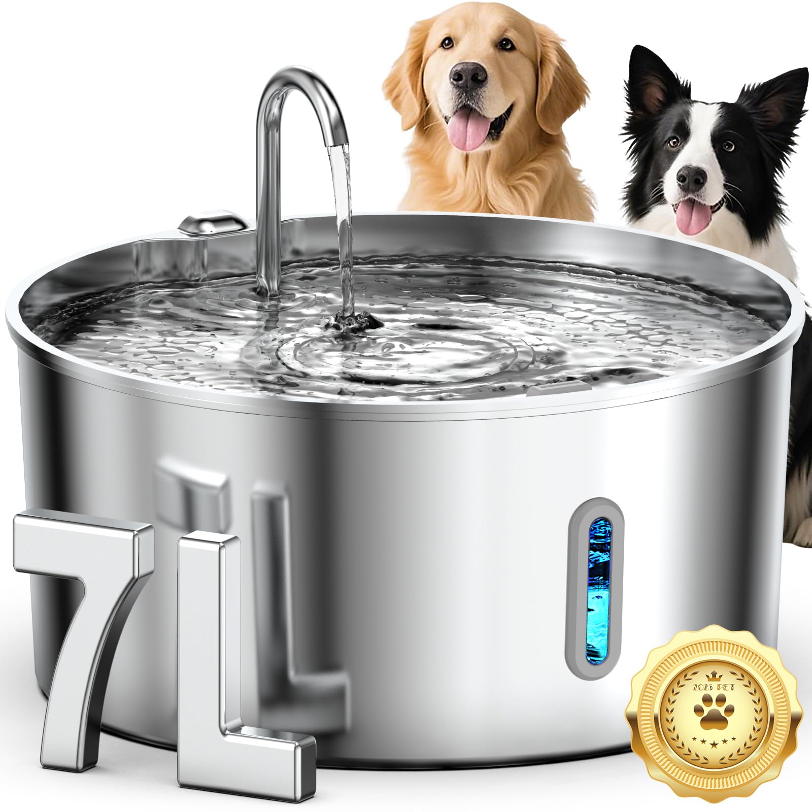 Vekonn Dog Water Fountain Stainless Steel, 7L/236oz Dog Water Bowl Dispenser for Large Dogs, Automatic Pet Water Fountain