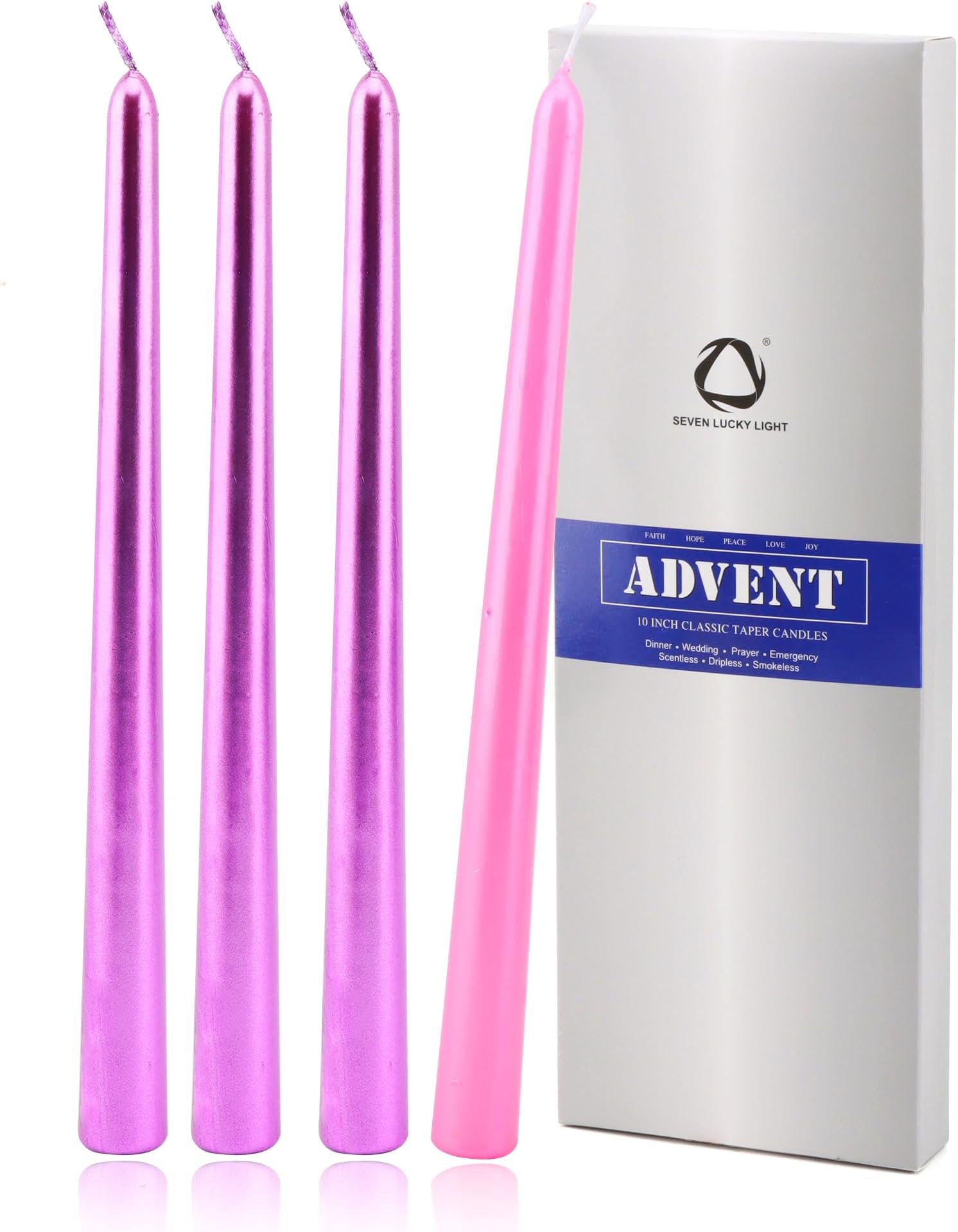 SEVEN LUCKY LIGHT Advent Candles - Metal Style Set of 4, Dripless 10 Inch Christmas Candles, 8-9 hrs Clean Burning