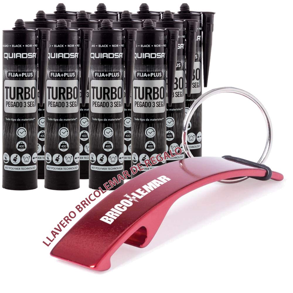 Quiadsa Fija Plus Turbo Polimero 290ml + Llavero Bricolemar de Regalo (12 x 290ml - Negro)