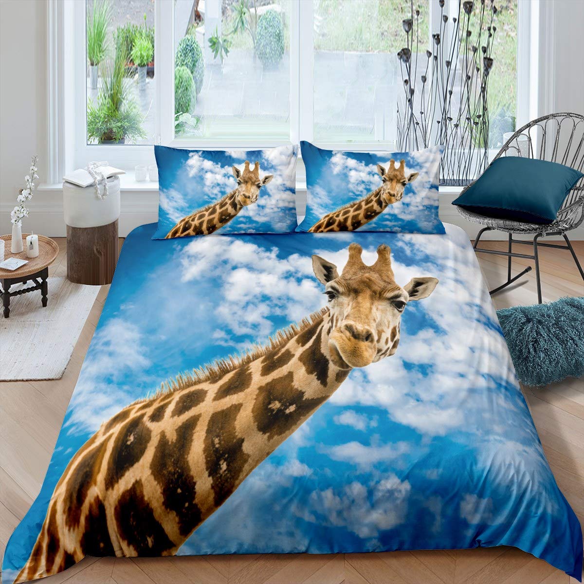 Loussiesd Giraffe Duvet Cover Zoo Animal Theme Comforter Cover Cute Wild Print Bedding Set For Kids Children Adults 3D Wildlife Design Quilt Cover Ultra Soft King Size Room Decor 3Pcs — image 1