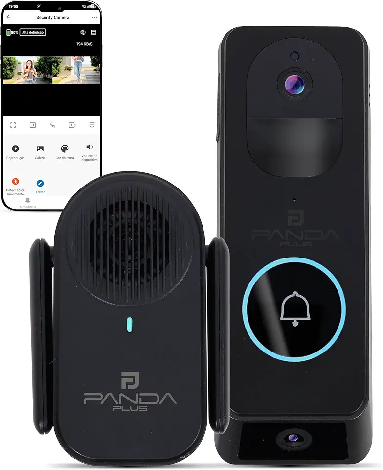 Vídeo Porteiro Interfone Inteligente Wifi Câmera Dupla Visão Noturna 180° HD Alexa Tuya Smartlife Panda Plus Áudio Bidirecional