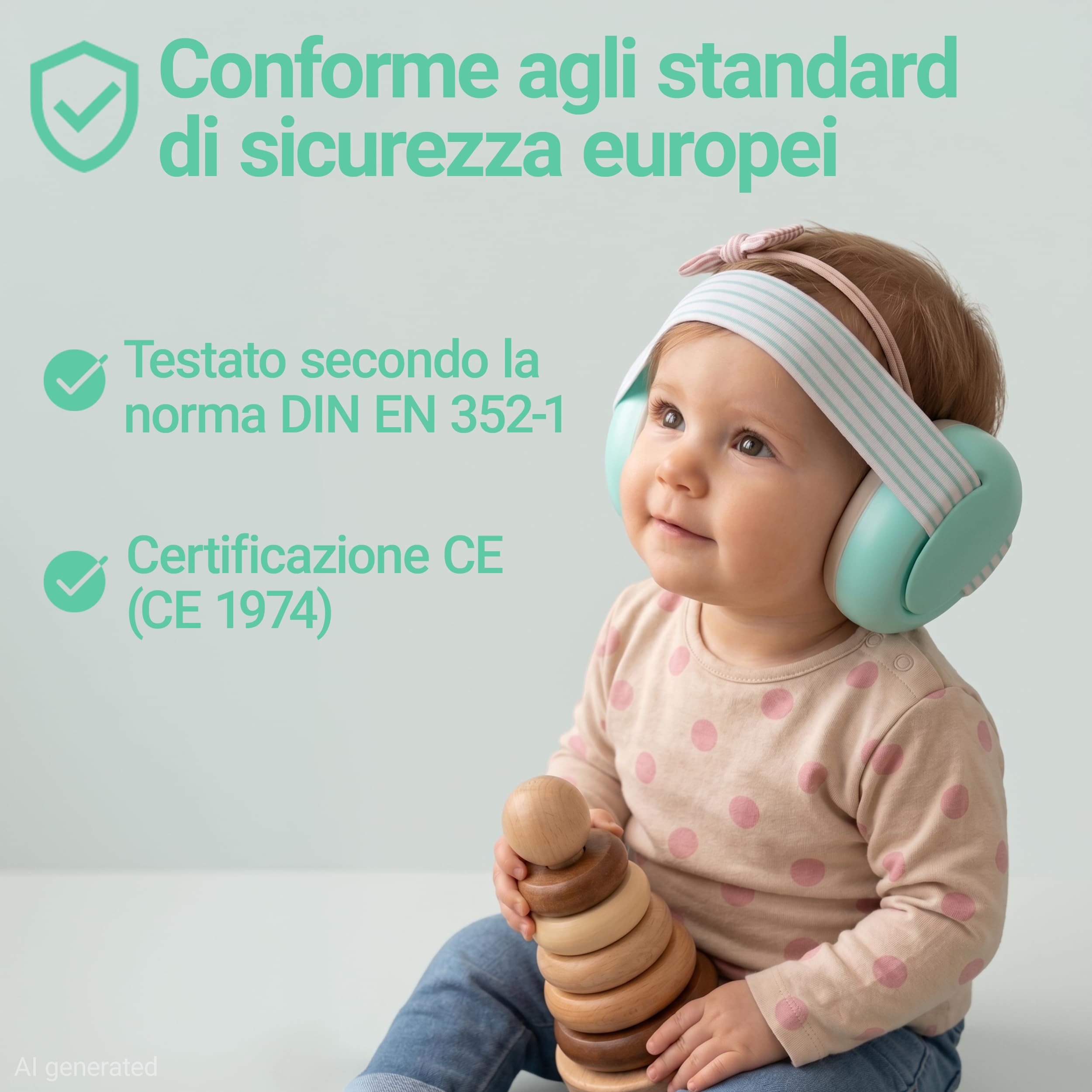 Zamboo Cuffie Antirumore Bambini da 12 Mesi - Protezione Udito Neonato Regolabile per Aereo, Concerti, Festival, Fuochi d’Artificio ed Eventi Sportivi, EN 352-1, Menta