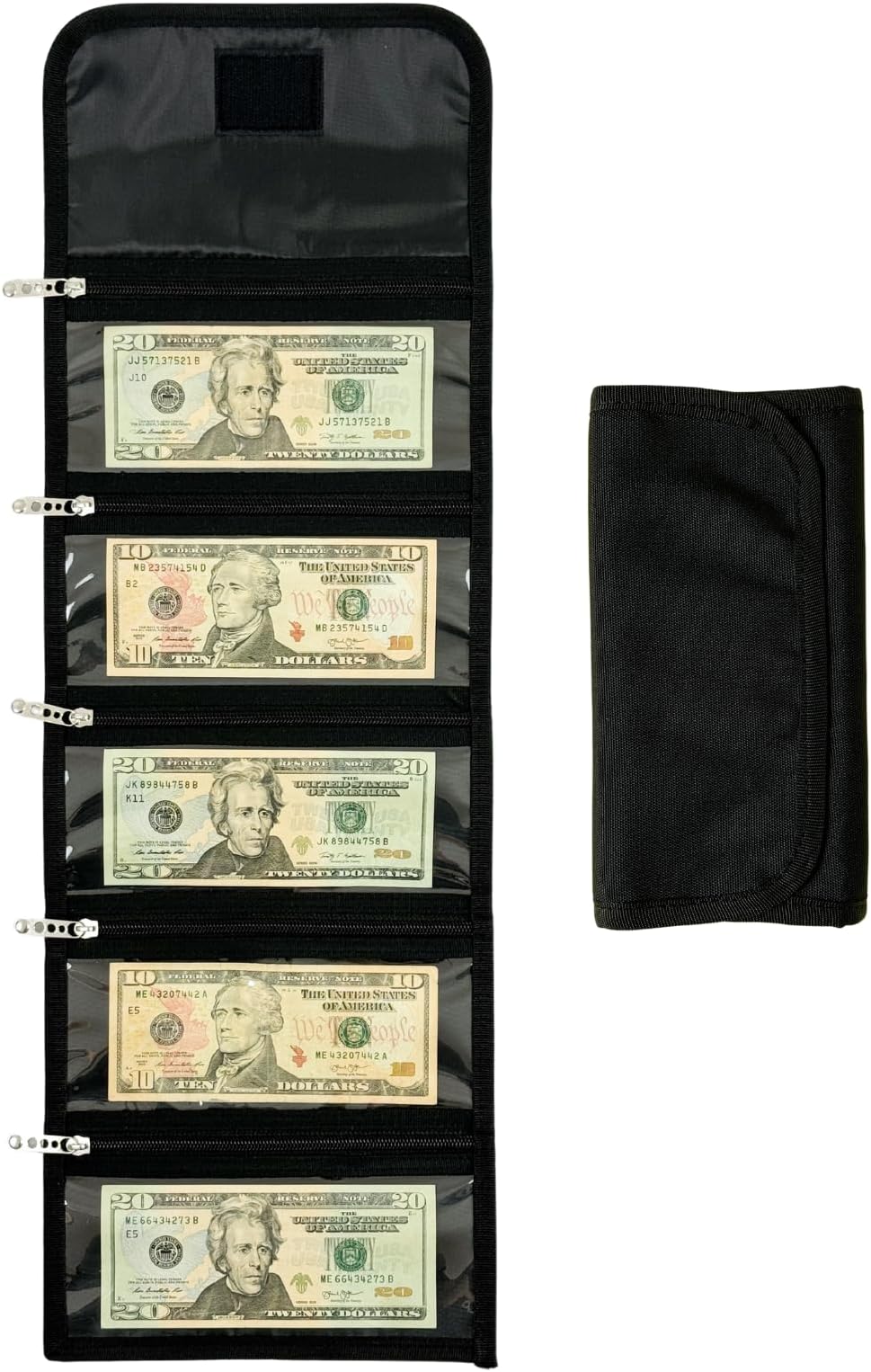 Money Organizer With 5 Zippers - Cash Wallet Envelope System, Travel Money Holder, Storage Pouch for Coins, Bills and Receipts - Black