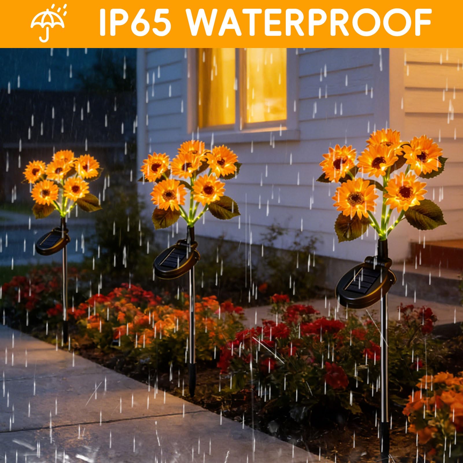 Lampada solare a forma di girasole, per esterni, giardino, 6 fiori, lampada solare da giardino, IP65, impermeabile, luce solare da giardino, per esterni, balcone, fioriere, terrazze, 4 pezzi