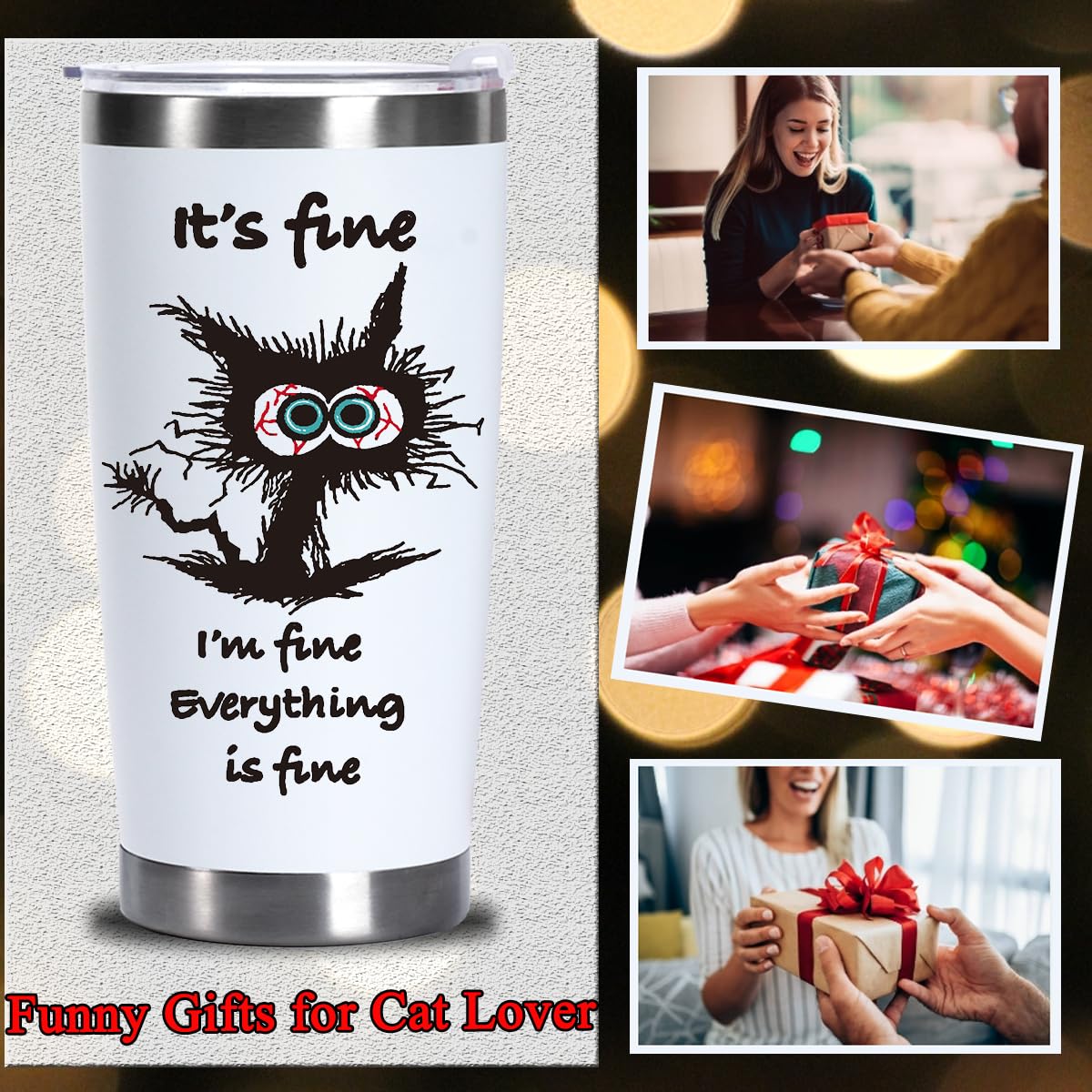 Divertente regalo per gli amanti dei gatti, regalo motivazionale per amici e colleghi, regalo per gli amanti degli animali per compleanno Natale, It's Fine I'm Fine Everything Is Fine