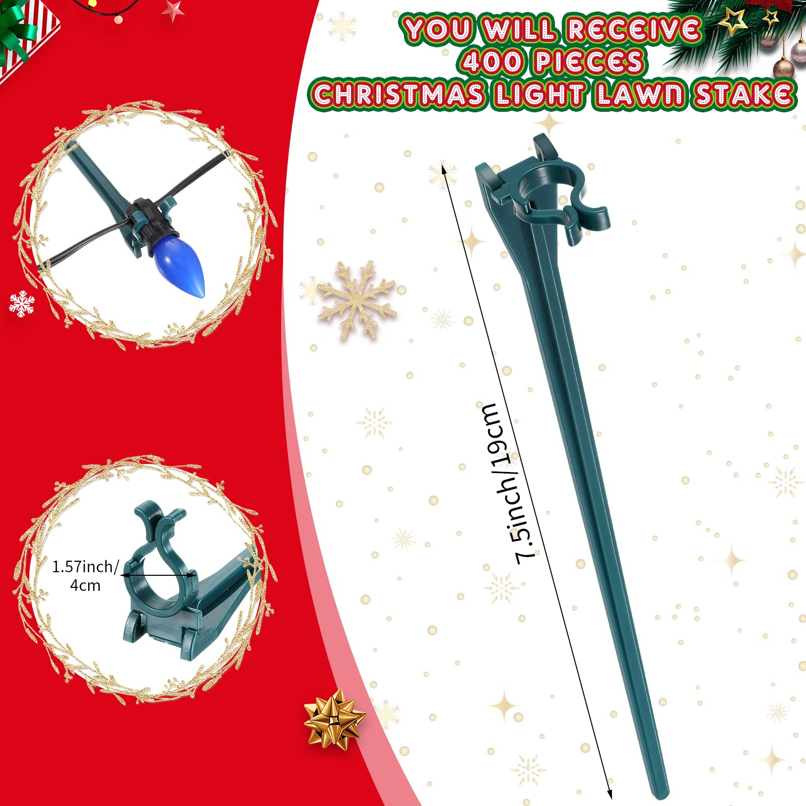 Estacas de luz de Navidad universales para patio, césped, estacas de luz para luces C7 C9, caminos (marrón, 400 piezas)