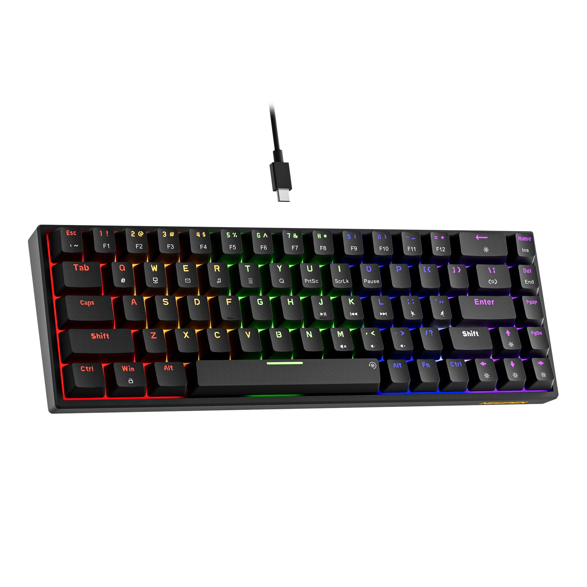 Newmen GM682 Wired Mechanical Keyboard,60% Percent Gaming Keyboard | Wired Mechanical Keyboard,60% Percent Gaming Keyboard,LED Backlit,Compact,USB C,Custom,Ergonomic,Mini,PC,Black,Red Switch