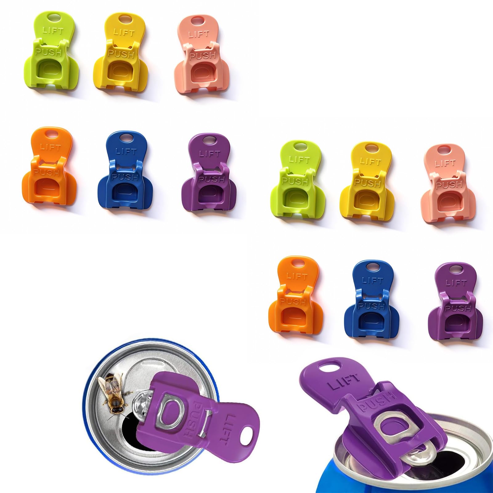 ChefktCove 6 PCS Colorful One-Hand Soda Can Opener with Leak-Proof Reusable Drink Covers – For Coke, Beer, Soda & Aluminum Cans | Perfect for Parties, BBQ, Camping & Travel (12 PCS)