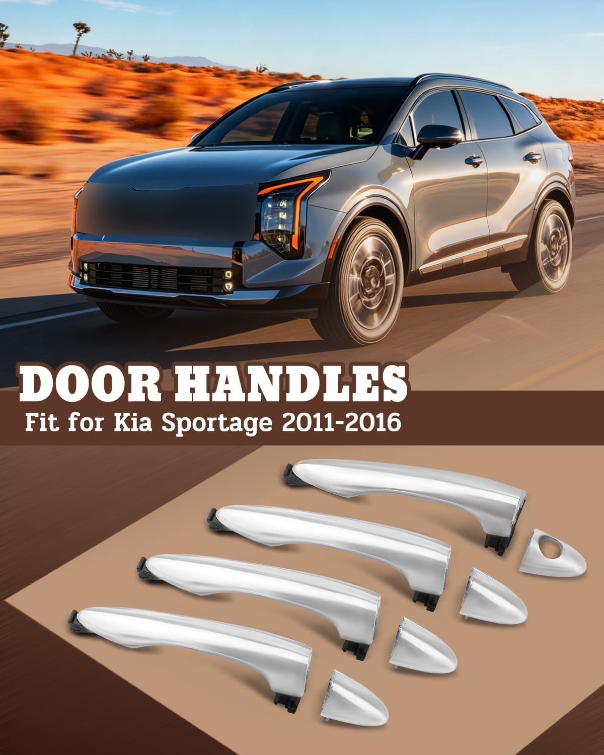 Chrome Front and Rear Driver Passenger Side Exterior Door Handle Fit for Kia Sportage 2011 2012 2013 2014 2015 2016 Replace 82651-3W010 82661-3W010, 4Pcs