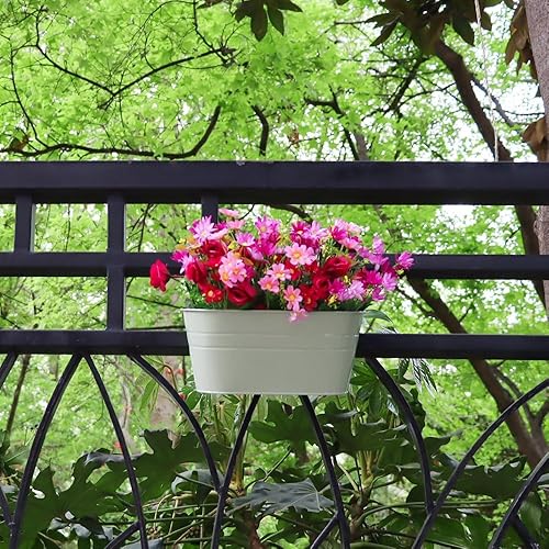 Miniatura 5 de Meltset - Paquete de 3 macetas colgantes de hierro de metal, barandilla ovalada, macetas de jardín y balcón, cubos de metal para decoración del