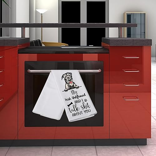 Miniatura 4 de LEVLO Irish Wolfhound Lovers Gift My Irish Wolfhound and I Talk Shit About You Toalla de cocina para dueño de perro toalla de cocina (Mi perro lobo