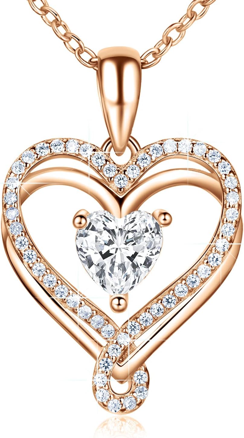 Jewelry for Women Infinity Heart Necklaces for Women Birthstone Necklaces for Women 18K Rose Gold Filled 925 Sterling Silver Birthstone Necklace for Women Wife Mom