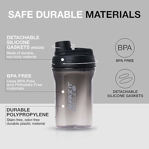 Miniatura 7 de LocknLock Shake It Bottle Pro - Batidor de proteínas con asa, para viajes, fitness, deportes, para batidos, sin BPA, plástico, 22 onzas, color negro