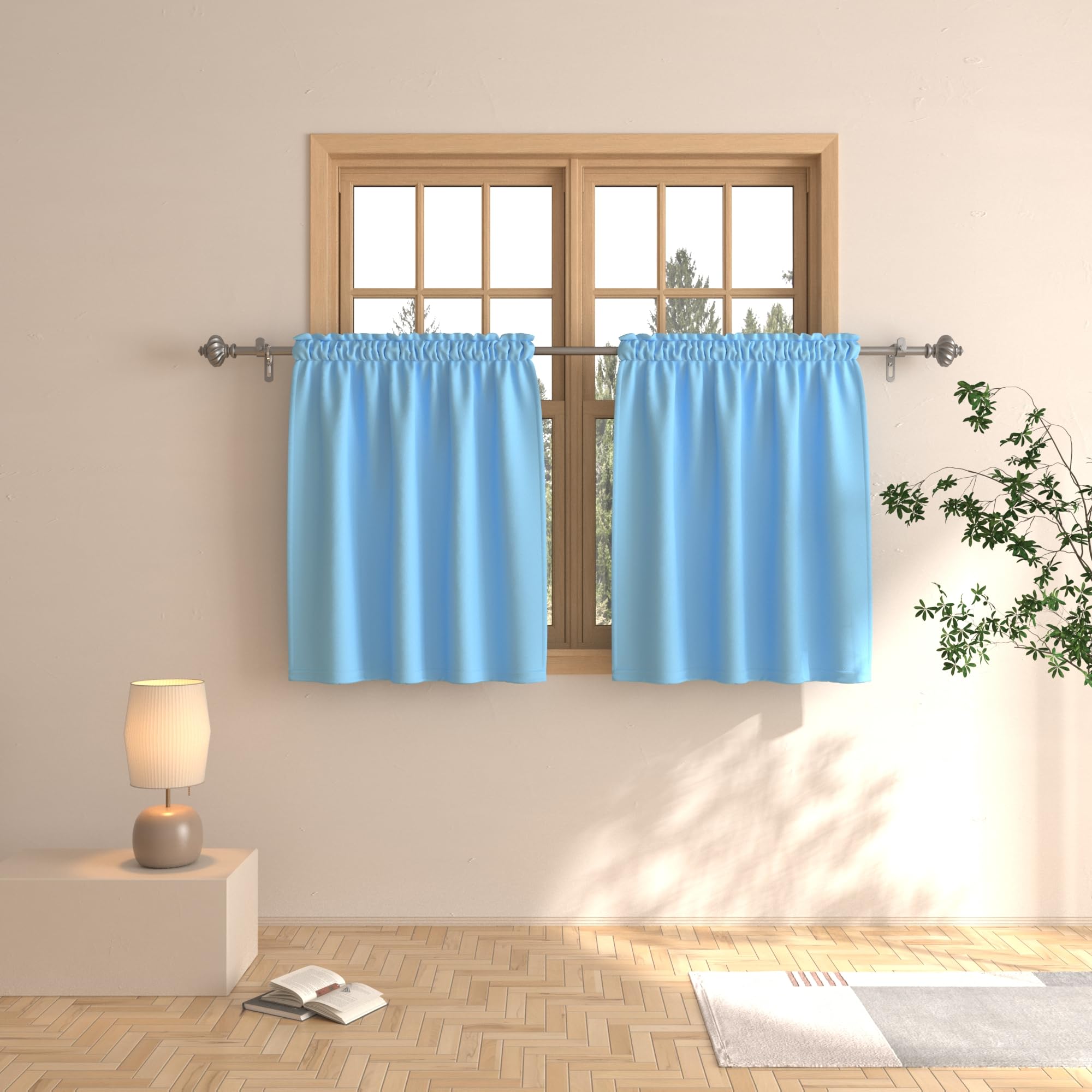 Rideau court pour petite fenêtre de salle de bain ou cuisine avec occultation triple tissage