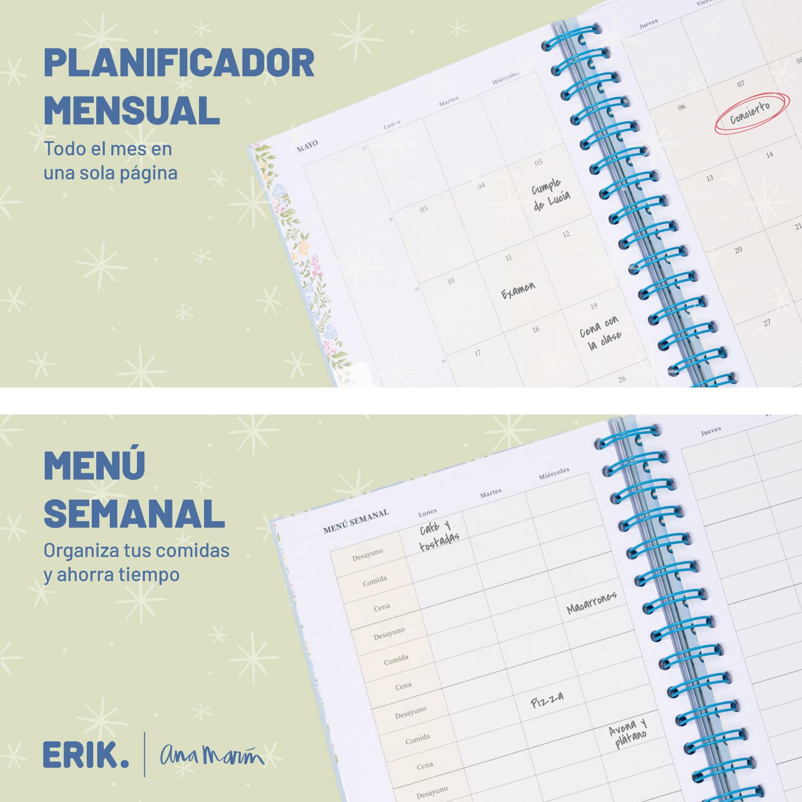 Grupo Erik Agenda escolar 2026 2027 Semana Vista Ana Marin en Español - Agenda Semana Vista A5 para niñas de Universidad e Instituto con Pestañas [Curso 26/27] Con Tapa dura, Pegatinas e Ilustraciones