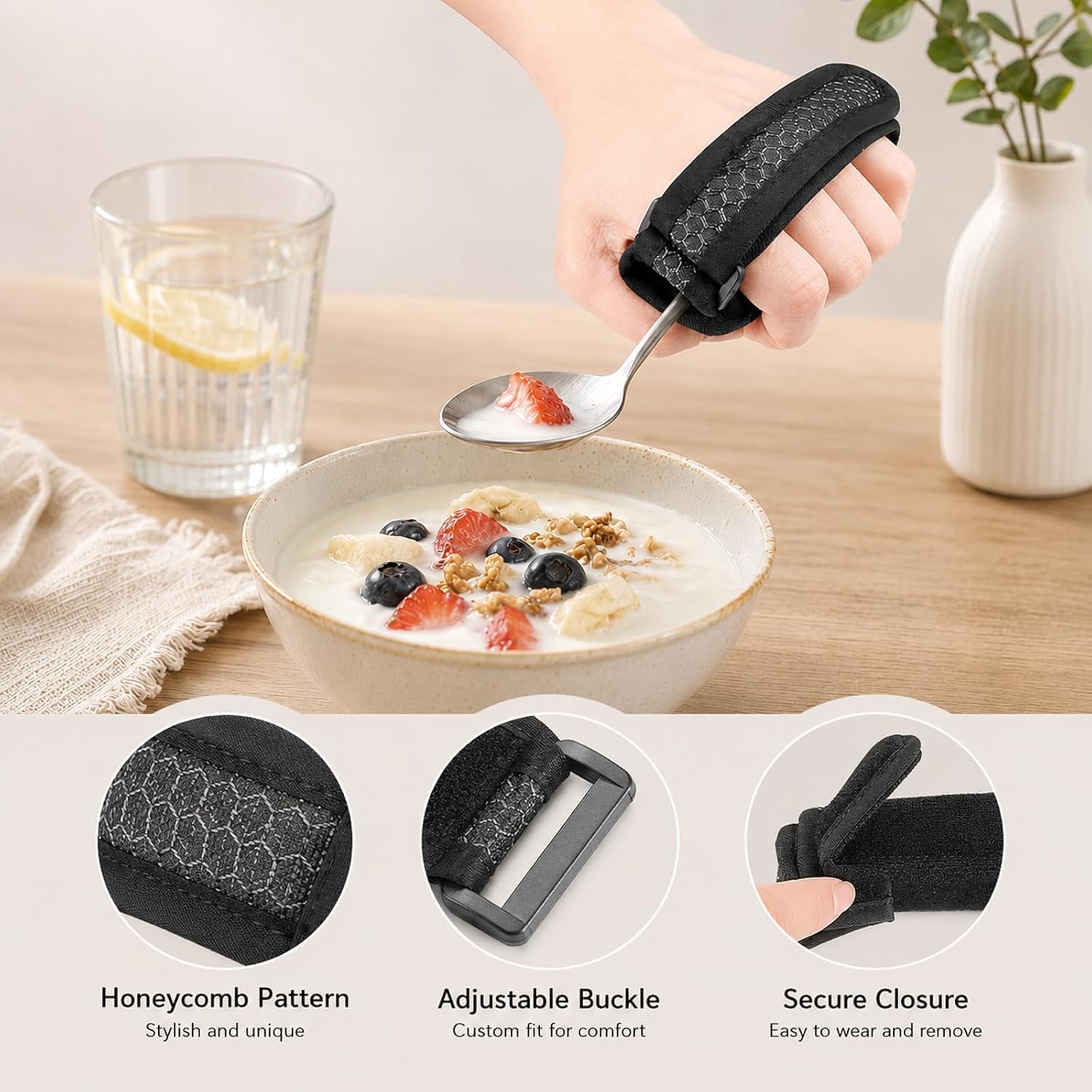 2-Pack Universal Cuff Adaptive Utensil Holder, Feeding Aid Tools in Black, Adaptive Equipment for Enhanced Dining Independence, Universal Cuff Design for Secure Fork Holder