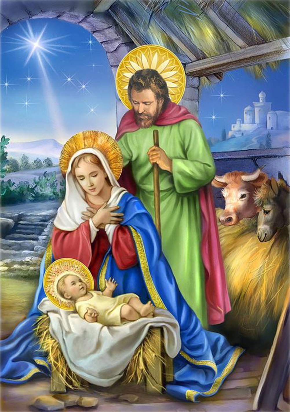 Abeuty Jesus 5D Diamond Painting Diy Full Drill Rhinestones, Family Horse Cow Moon Stars Animal, Paint With Diamonds Crystal Diamond Art Kits (Jesus)