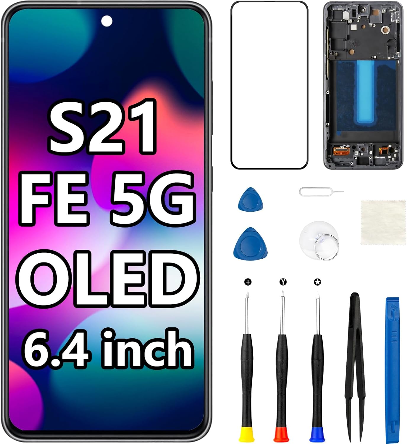 OLED for Samsung S21 FE 5G Screen Replacement SM-G990B G990U G990W LCD Display Frame Touch Digitizer Assembly with Repair Tool Kits 6.4 inch