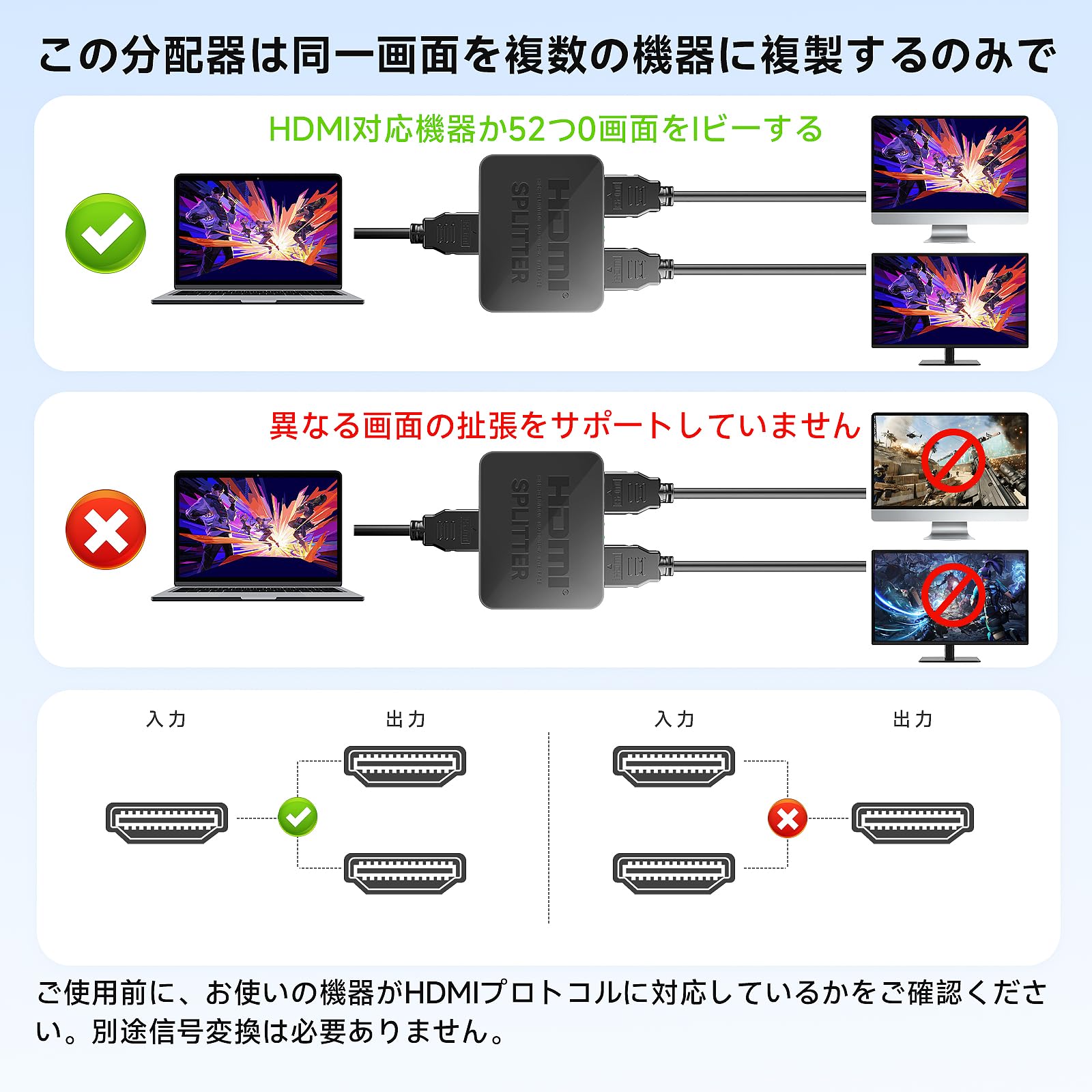 Amazon | HDMI 分配器 1入力2出力【業界の技術革新-安定版】4Kx2K@60Hz