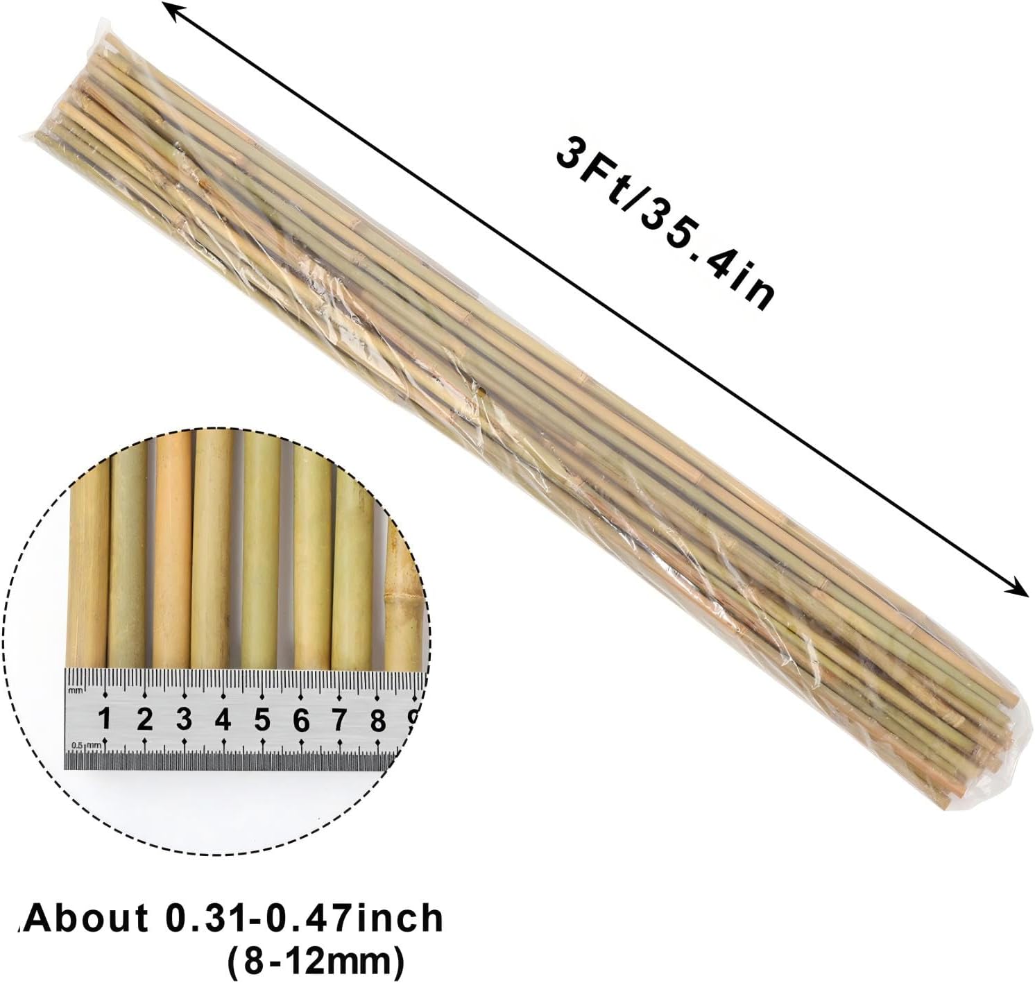 Natural Bamboo Poles, 3 Feet Bamboo Sticks for Plants, Wood Garden Stakes for Tomato, Bean, Flowers, Trees Potted and Climbing Plants, 25 Pack