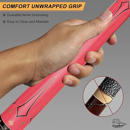 Miniatura 32 de Taco de billar de 58 pulgadas, 2 piezas con incrustaciones de espada geométrica, agarre sin envolver, eje de arce, punta de 0.512 in con tiza Azul