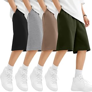 4 Pack Boys Athletic Shorts | Teen Casual Summer, Drawstring Basketball Sweatshorts, Pockets, Gym, Sports, Back to School, Kids 5-14Y