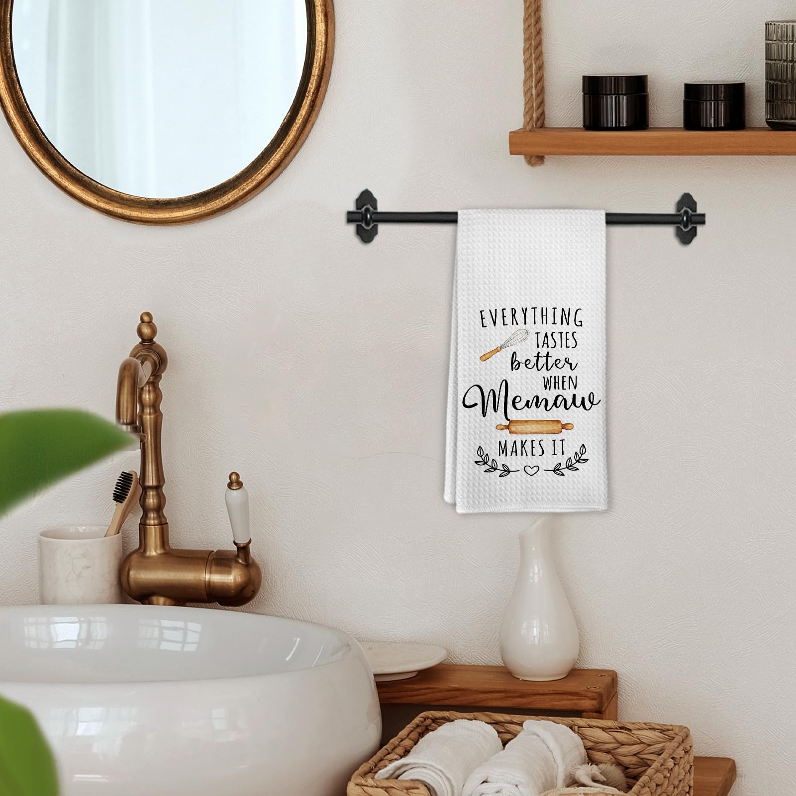 Memaw Mothers Day Birthday Gifts Kitchen Towels for Grandma from Grandkids, Everything Tastes Better When Memaw Makes It Grandma Dish Hand Tea Towels for Bathroom Kitchen Decor, 16x24 Inch