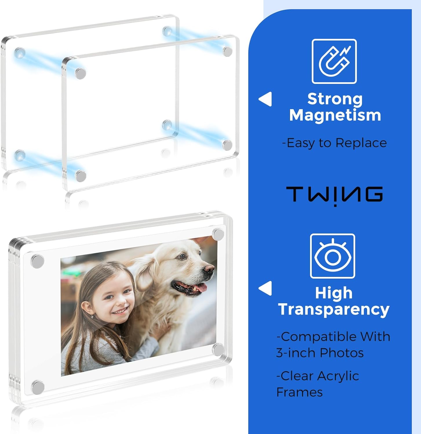 TWING 18 Pack Acrylic Fridge Magnet Frames, Double Sided Photo Refrigerator Magnetic Mini Photo Frame for Fujifilm Instax with Sticky Dots, Clear Picture Display Frame with Cloth, 2.4 x 3.5 Inch