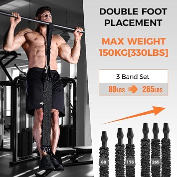 Innstar Pull Up Assistance Bands, Heavy Duty Resistance Band for Pull Up Assist, Adjustable Resistance 165-265lbs with Fabric Feet/Knee Rest, Pull Up Bands Assistance Bands