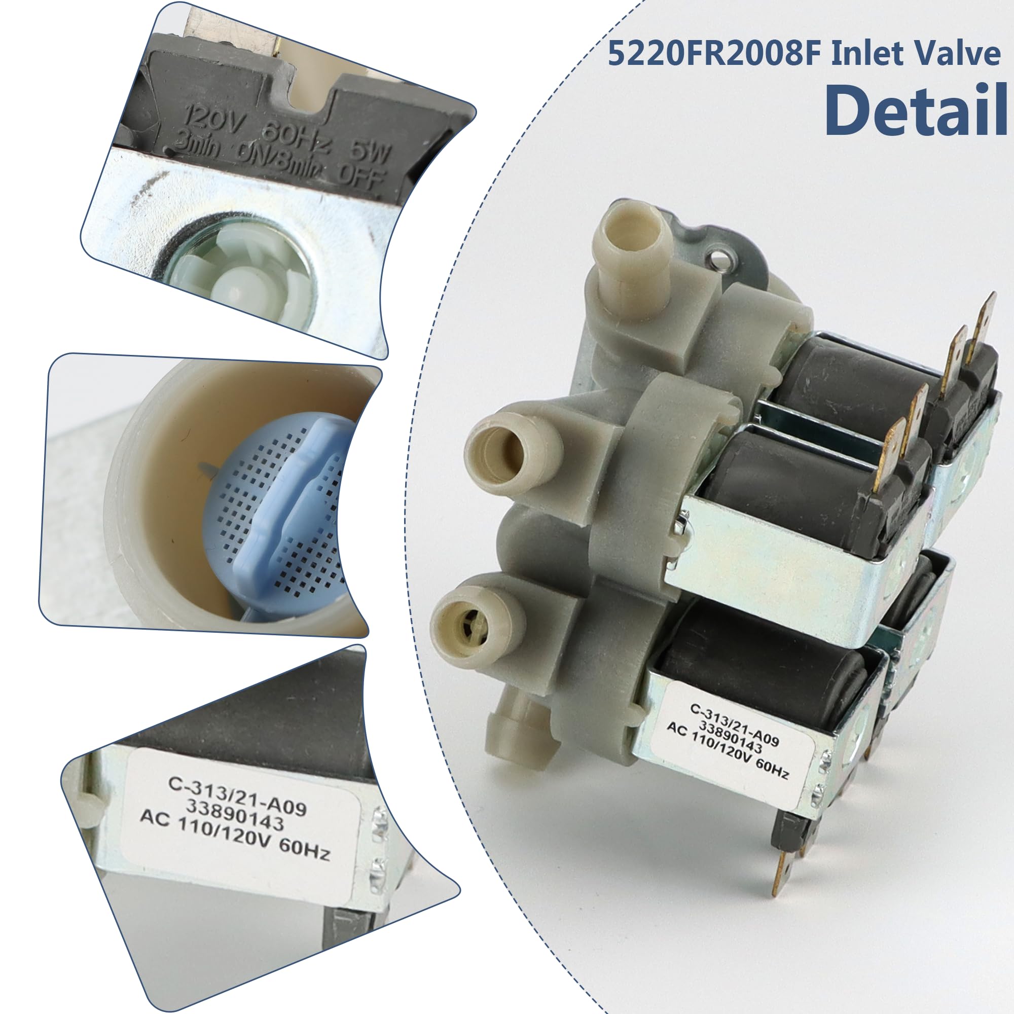 Washing Machine Inlet Valve Replacement For LG, Kenmore, Sears & Zenith – Fits Part # 5220FR2008C