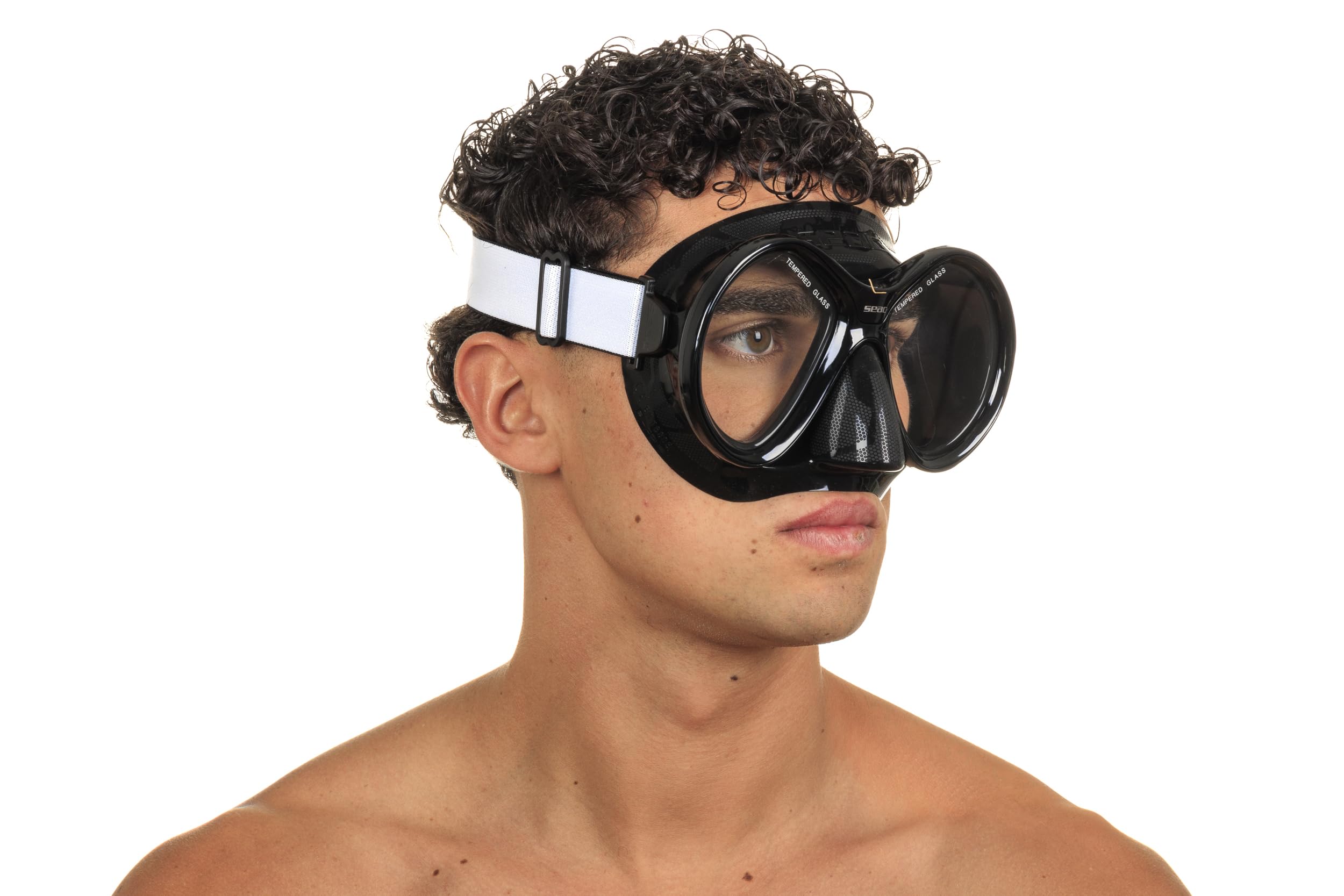 SEAC Chiara Máscara de Lente Doble de Vidrio Templado para Buceo y Snorkeling con Hebilla 3D, con Correa Textil o de Silicona, Unisex Adulto