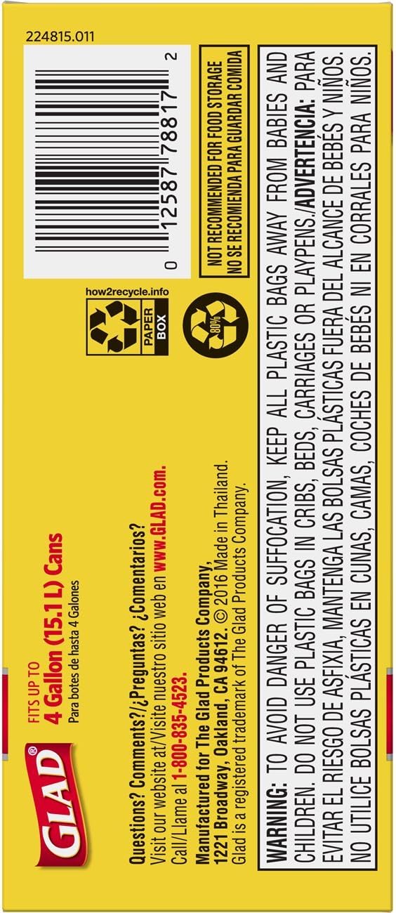 Glad Trash Bags, Small Garbage Bags - 4 Gallon White Trash Bag - 30 Count