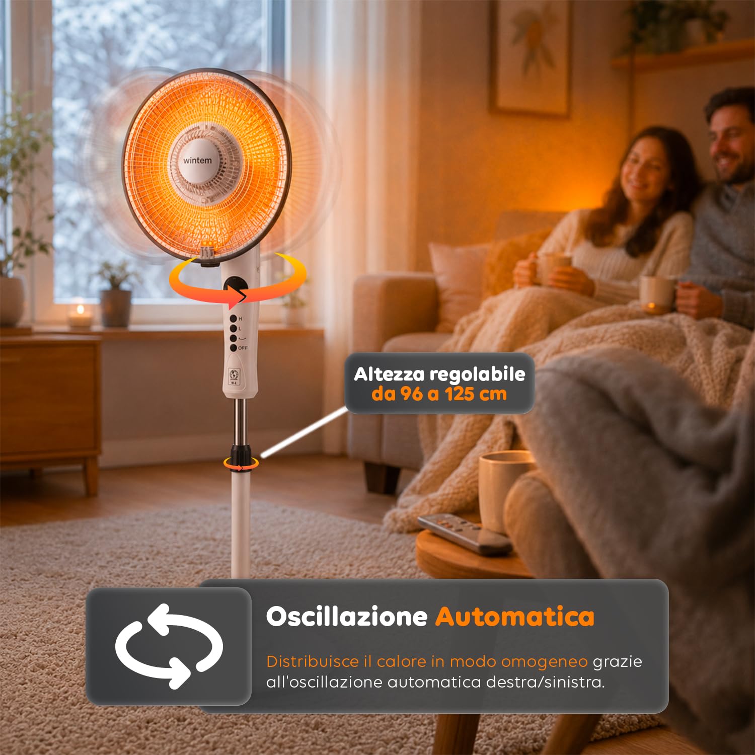 Avilia – Stufa Elettrica a Parabola con Elemento al Carbonio 550/1100W, Timer, Telecomando e Oscillazione per Riscaldamento Casa Rapido e a Basso Consumo Energetico