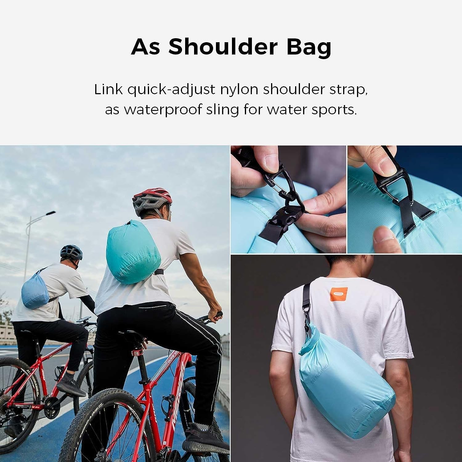 Bee Nesting Juego de Bolsas secas ultraligeras para mochileros, Saco seco Impermeable para Camping, Senderismo, Motocicleta, Juego de 3 Bolsas Ligeras, Gris, 2L 4L 8L Strap, 12 l y 20 l