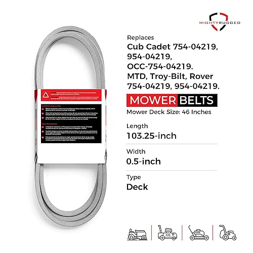 Miniatura 2 de 954-04219 Cub Cadet Cinturón de cubierta de repuesto  Longitud del cinturón 103.25 pulgadas  Resistente y duradero, cable de aramida Cub