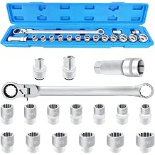 17PCS Extra Long Flex-Head Ratcheting Wrench Set, 180 Degree Flex Head, 10-24mm Replacement Heads, Double Box End Wrench Set, 72 Teeth for Garages, Repair Shops, and DIY, Universal Spline