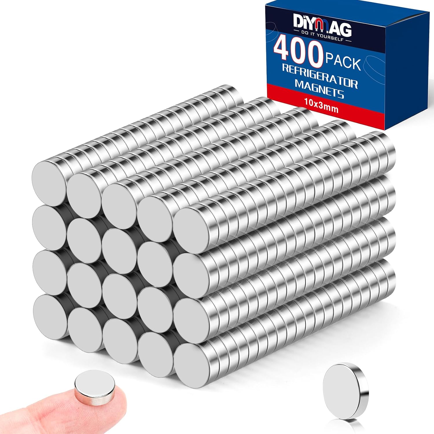 DIYMAG Small Stronge Rare Earth Magnets, 400 Pack, 10x3mm - Neodymium Magnets for Refrigerator, DIY, Crafts, Kitchen & Office
