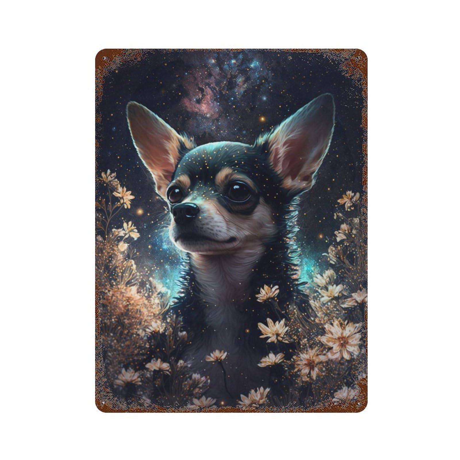 Rustic Tin Plaque Galactic Chihuahua Dreamscape 15.7"x11.8", Vintage Wall Decor for Pub, Kitchen And Man Cave Decor