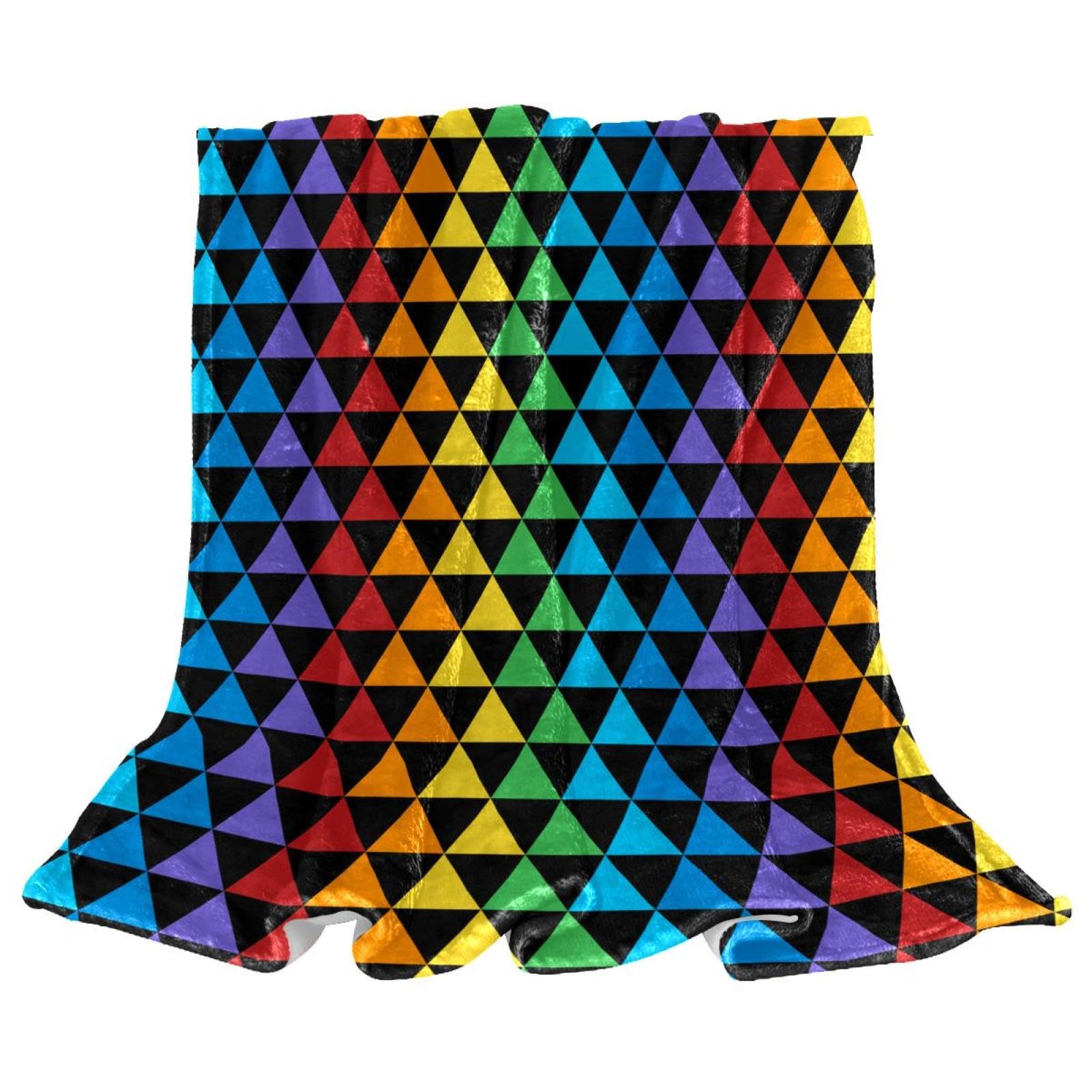 Couverture polaire triangulaire à motif coloré, plaid doux et chaud de lit
