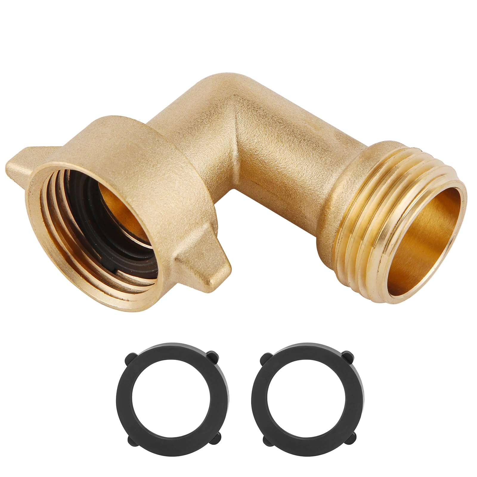 90-Degree Hose Elbow for RVs — Solid Brass Construction, Features Convenient Easy Grip Connector,for RV Water Hoses, Residential Outdoor Faucets, & More — 1-Pack