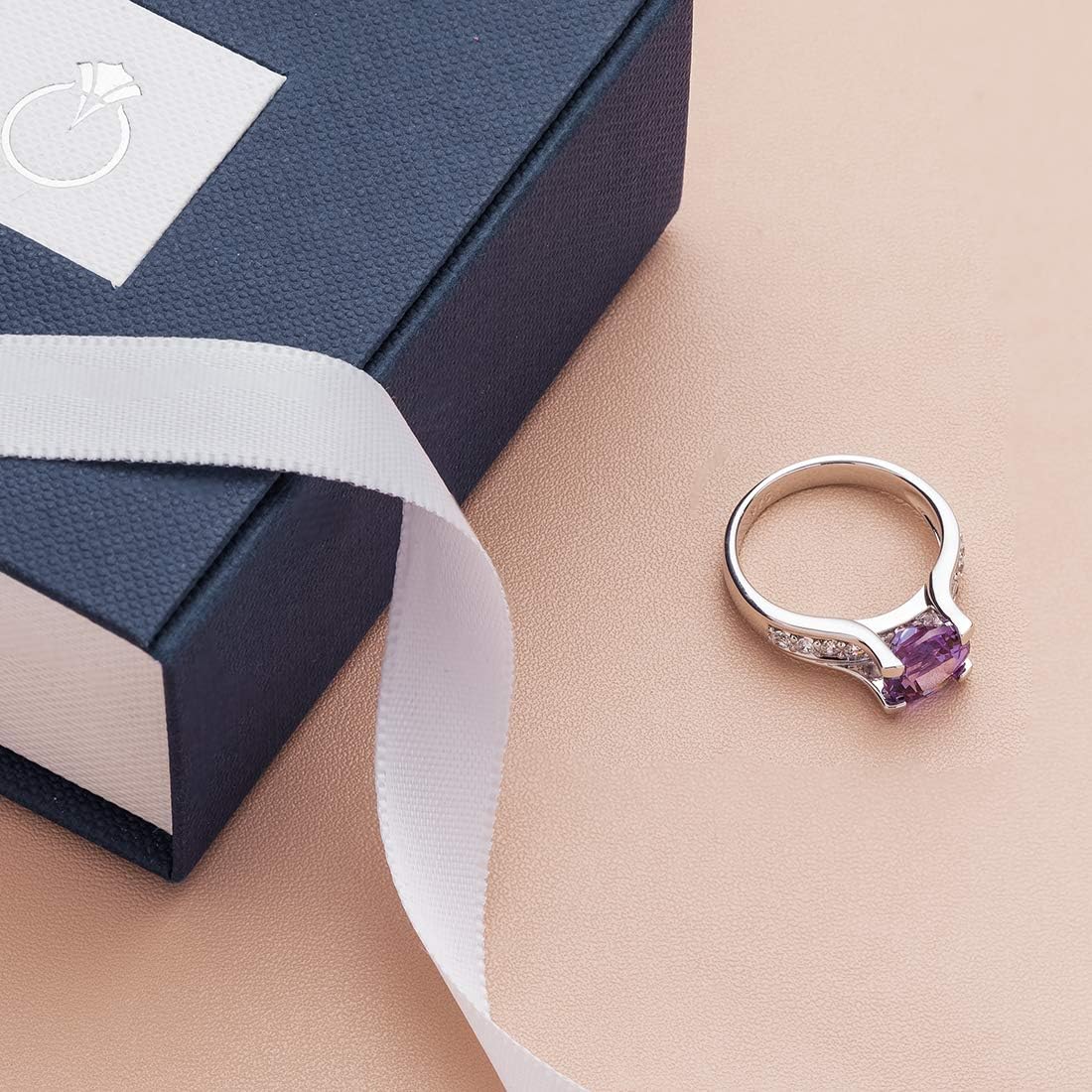 PEORA Simulated Alexandrite Cathedral Ring in Sterling Silver, Round Shape, 8mm, 2.75 Carat total, Comfort Fit, Sizes 5 to 9 - Image 5