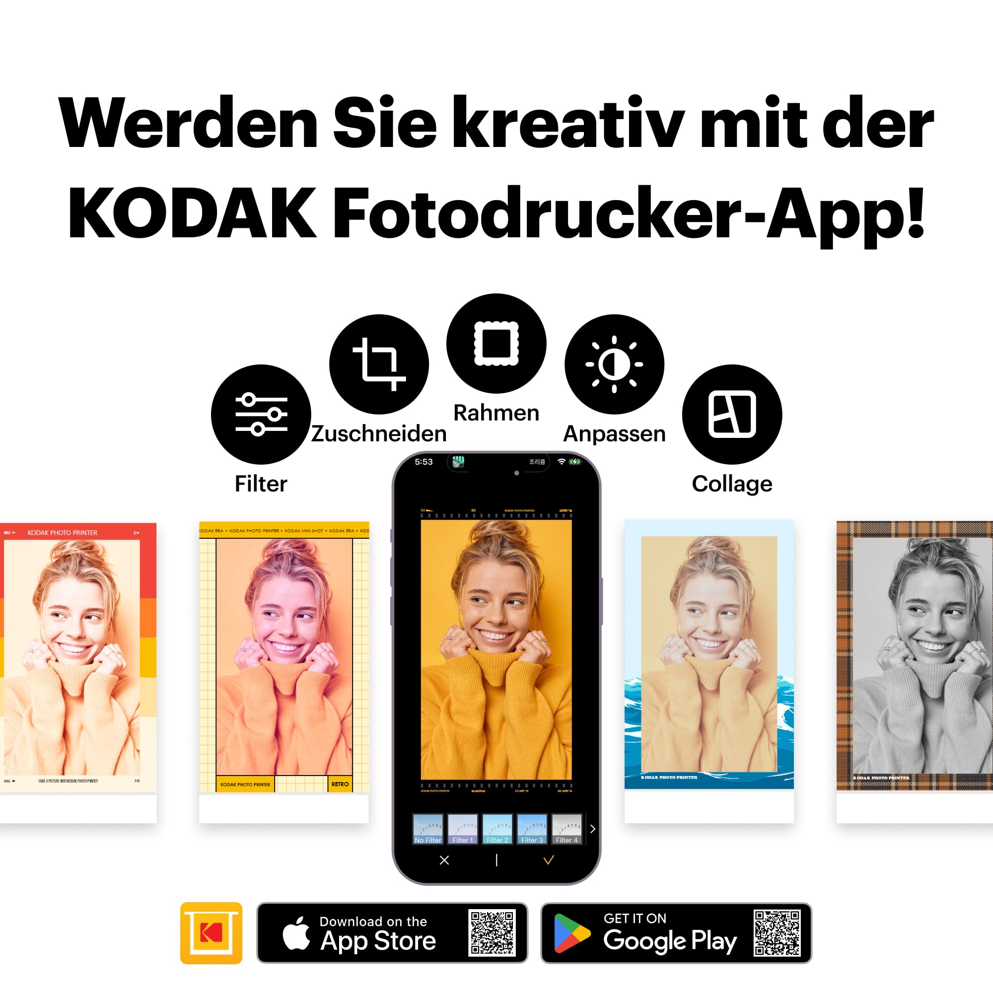 Kodak Mini Shot 2 Retro 4PASS Sofortbildkamera 2-in-1, 5,3×8,6 cm Sofortdrucke, 38-Blatt-Bundle, Weiß