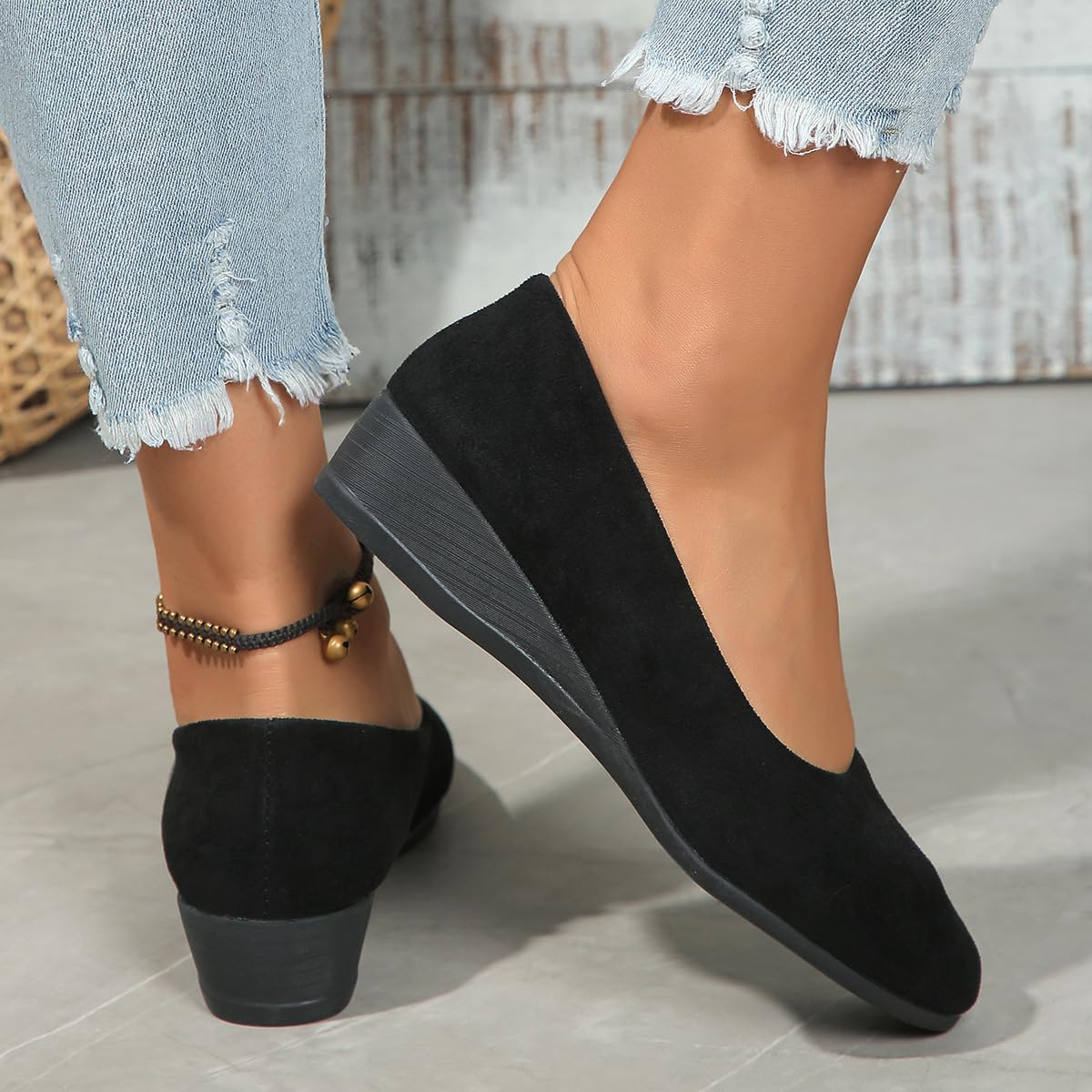 Zapatos de cuña cómodos para mujer, ligeros, no deslizantes, de tacón bajo, con cuña, informales, para trabajar, bailarina y corte