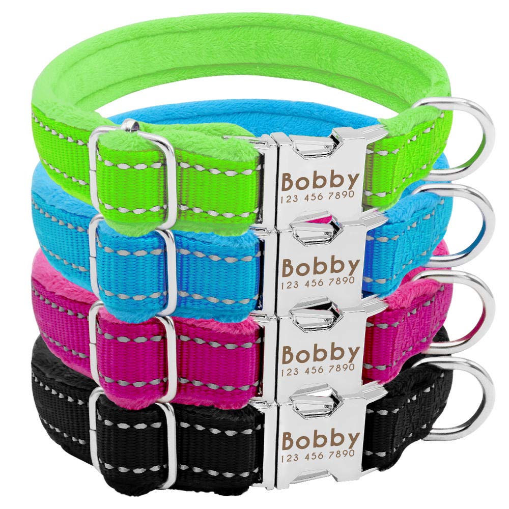 Personalisierte Hundemarke Halsband Nylon Haustier Welpe Pitbull Halsband Perro gepolstert benutzerdefinierte Gravur für kleine mittelgroße Hunde Bulldogge Mops-Grün_L