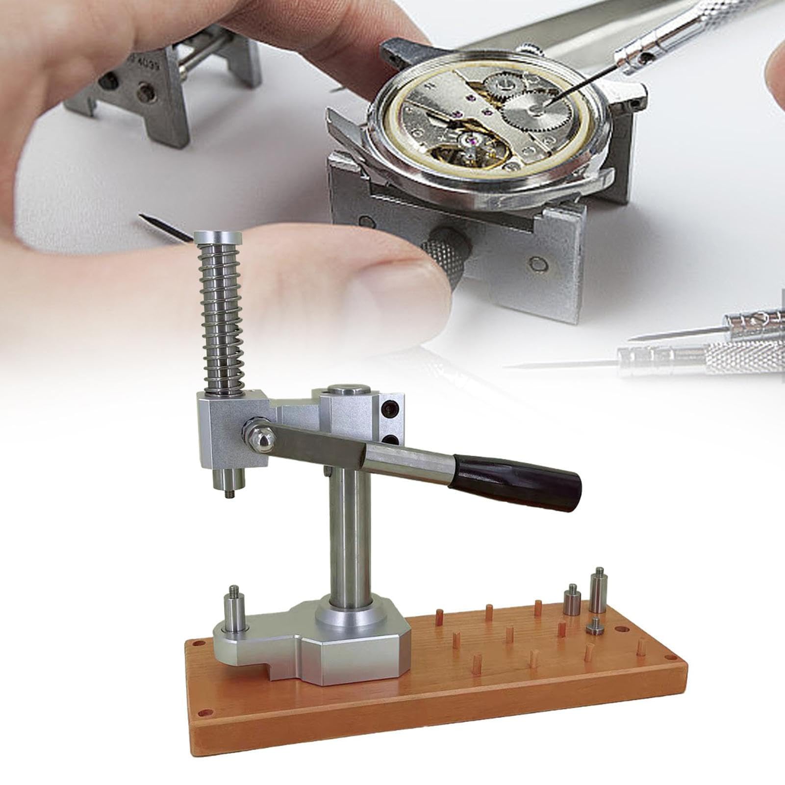 Prensa para Cerrar Cajas de Relojes, 25 Matrices, Herramienta de prensado de relojero, máquina tapadora de Cristal de Reloj, Herramienta para Cambiar Pilas