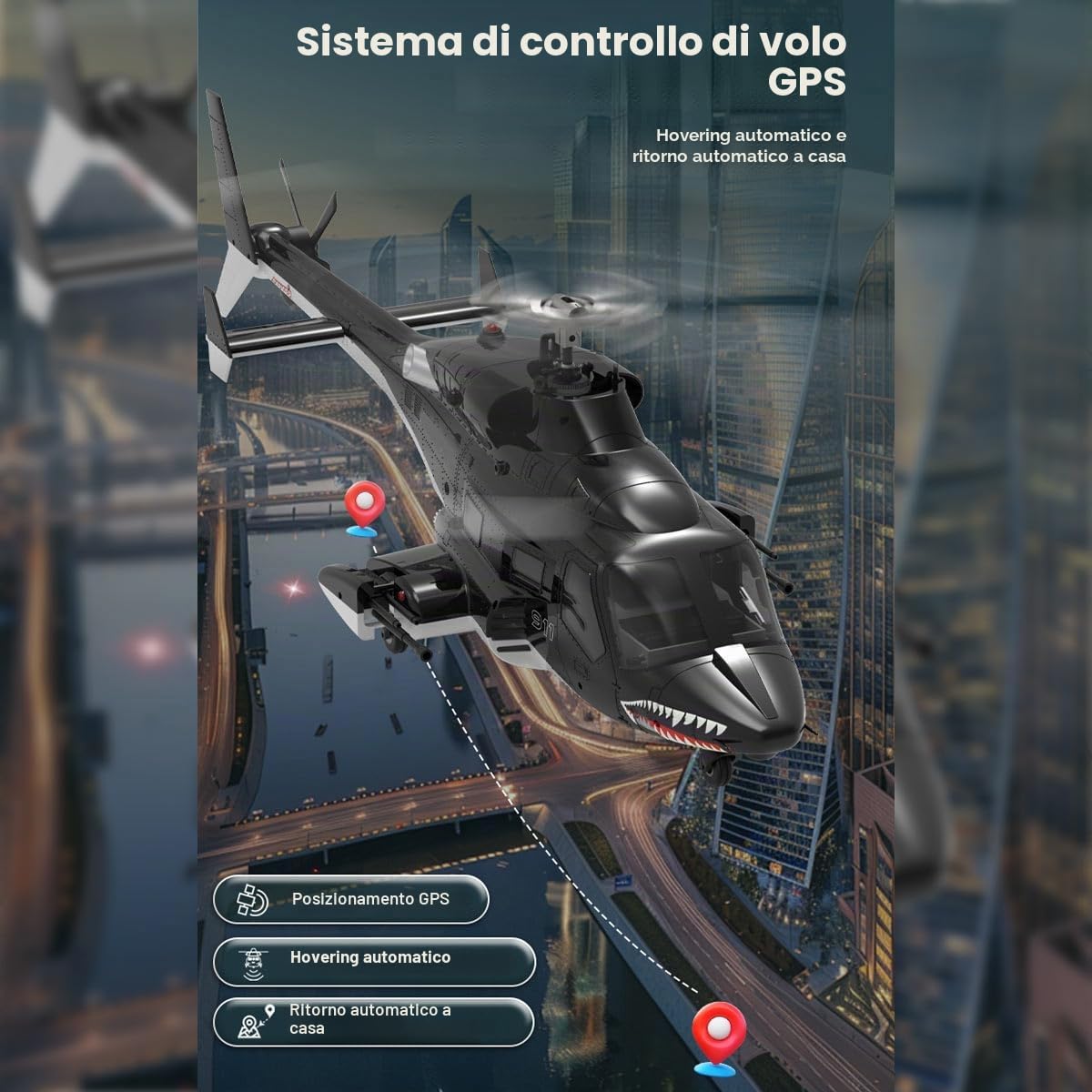 Air-wolf elicottero RC per adulti, aereo Wolfbush AW-911, scala 1/34, 2,4 G, 9 CH Flybarless con modalità cascata 6G/3D, modello elicottero RC a 1 batteria con posizionamento GPS