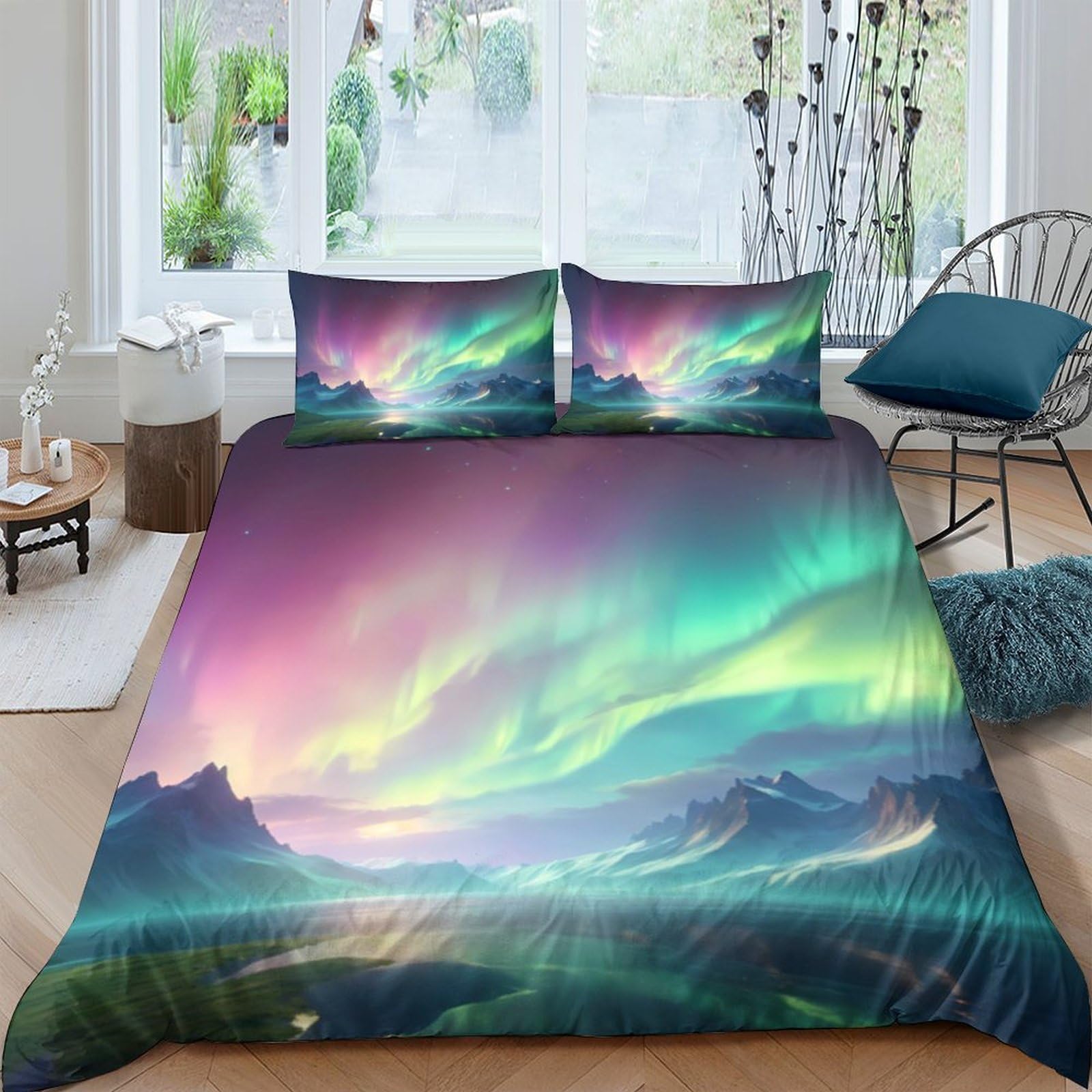 Ctjqhvkz Style-7 3D Printed Aurora Mountain Fitted Sheet Microfiber Soft Breathable Northern Lights Mattress Cover For Bedroom Dorm Decor Single（135X200cm）